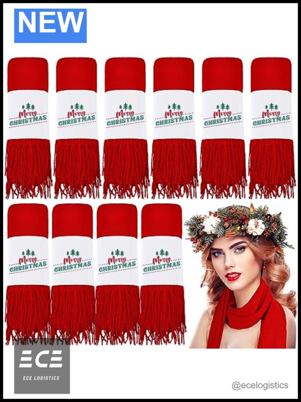 Suhine 10 Pack Christmas Scarves 78x27 Fringe Winter Warm Unisex